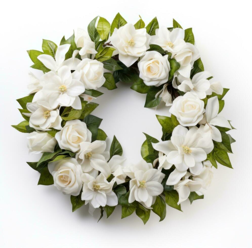 AI generated the wreath features white flowers in the center of it, white background, photo