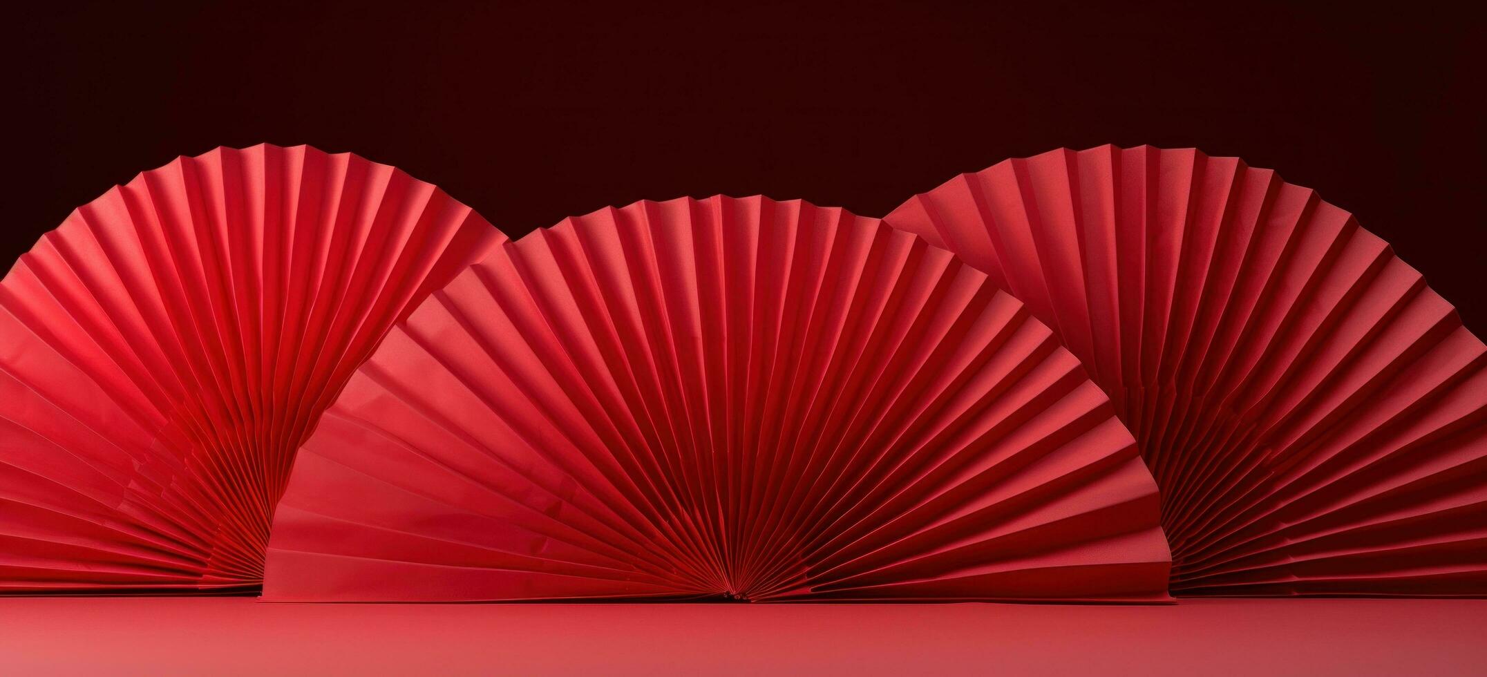 AI generated red decorative paper fan on a table, photo