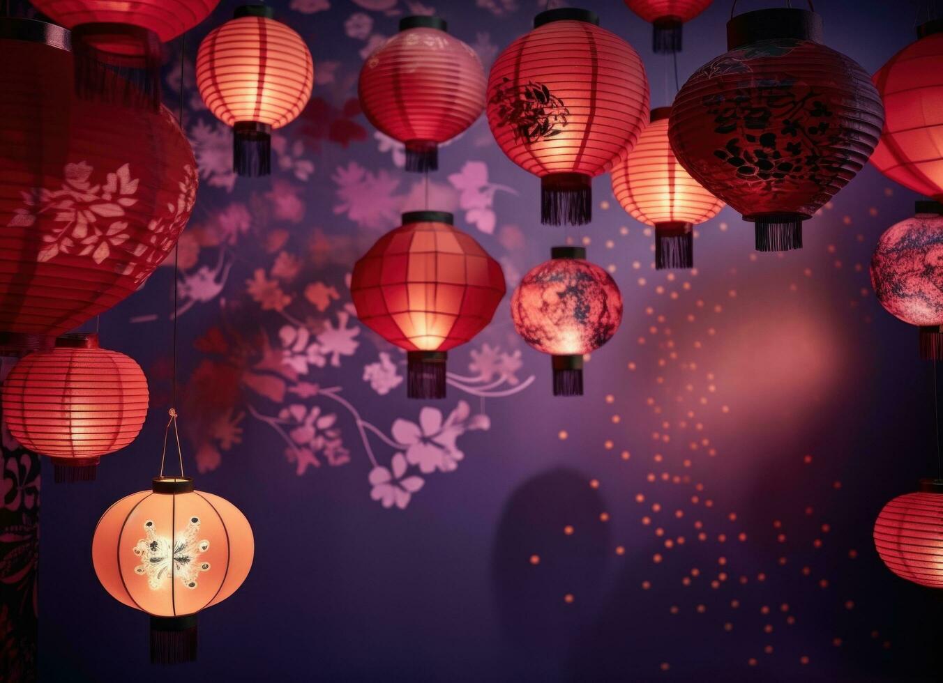 AI generated red lanterns in an oriental style, photo