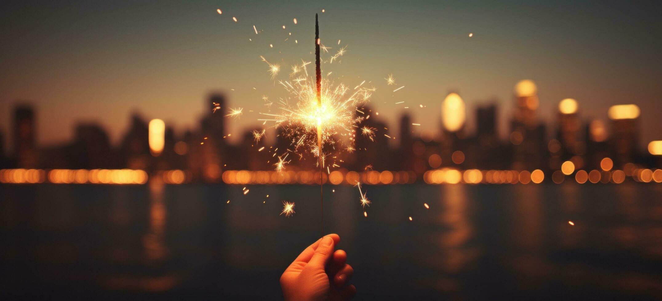 AI generated sparkler on the city lights background with the city lights in the background photo