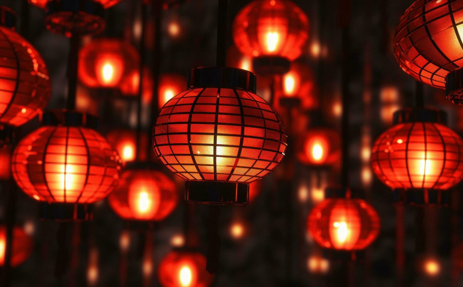 AI generated red lanterns in an oriental style, photo