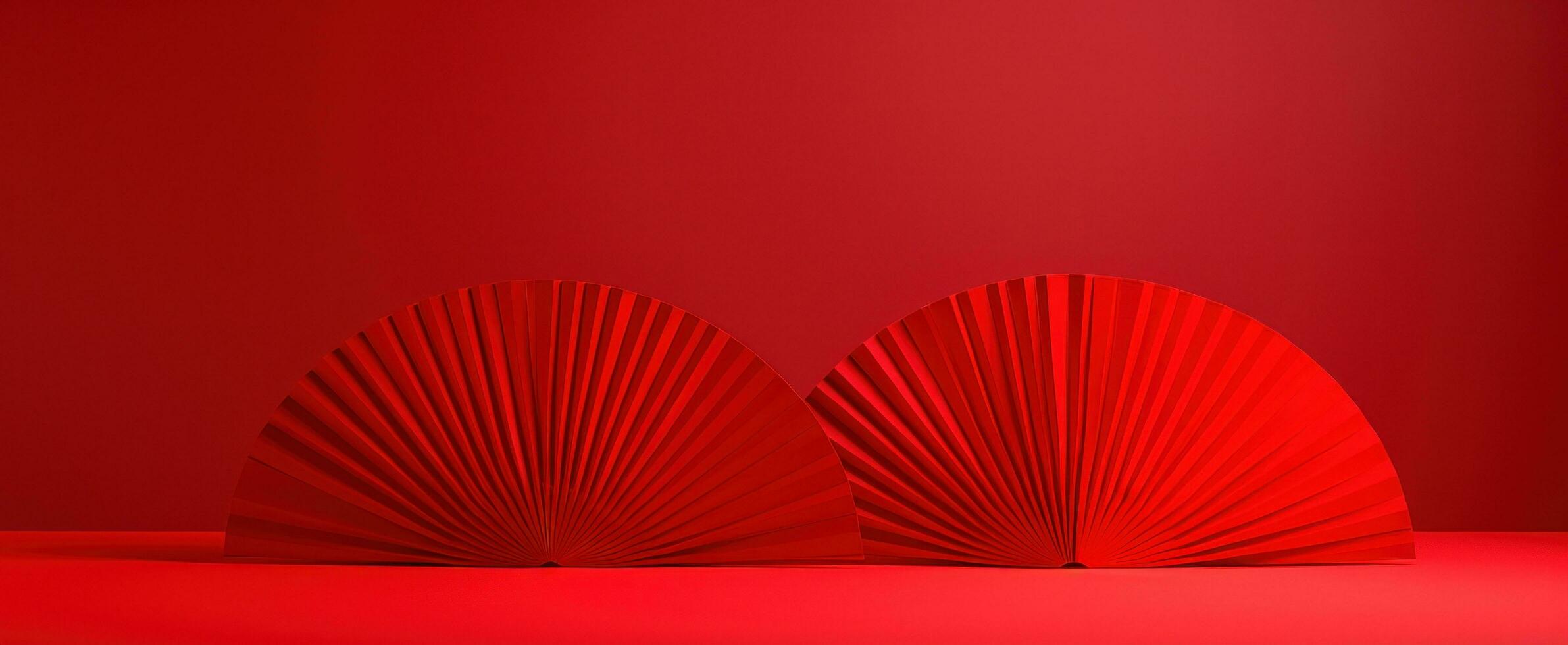 AI generated three red fan designs sitting on a red background, photo