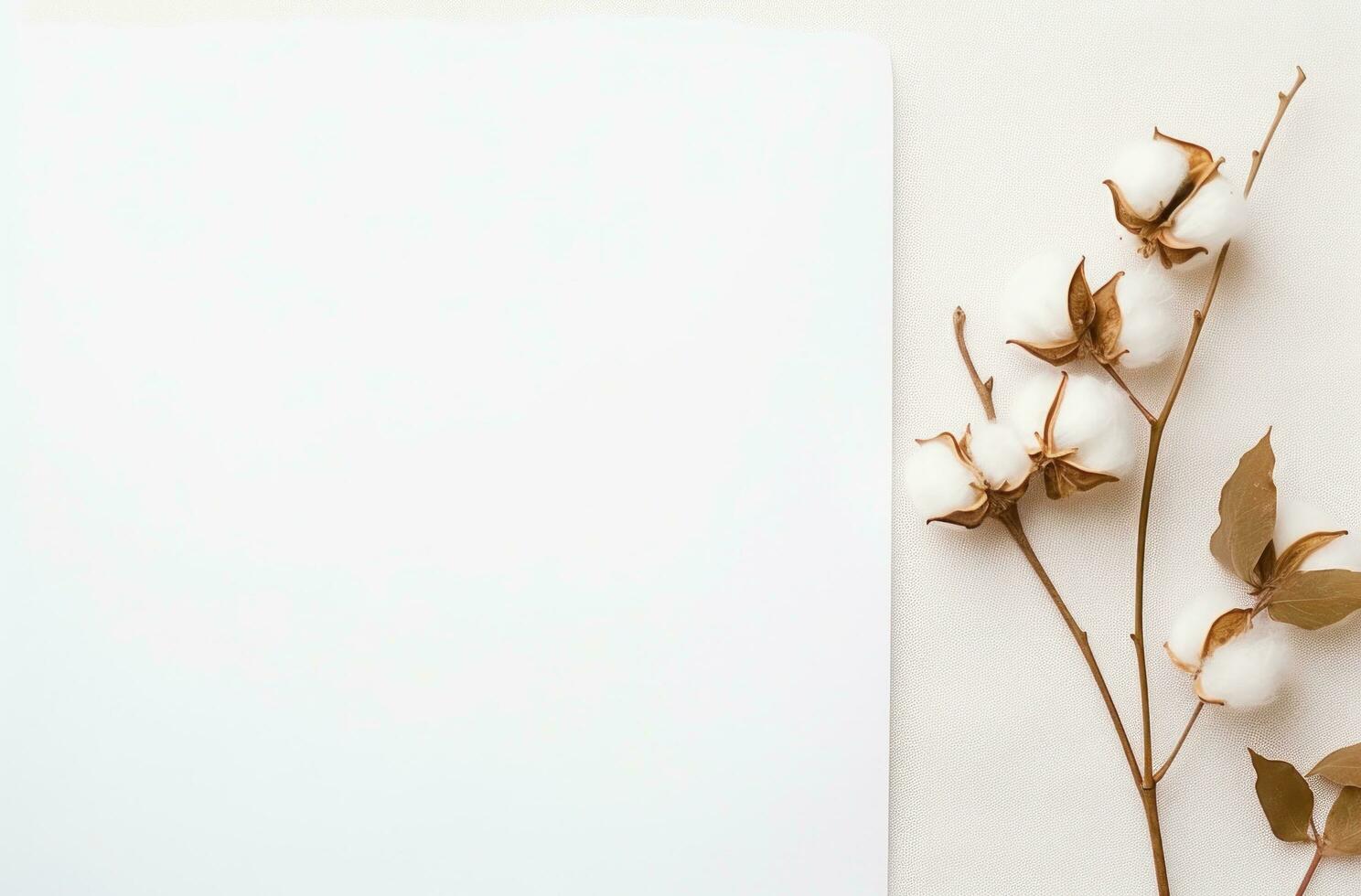AI generated some white paper and a branch of cotton photo
