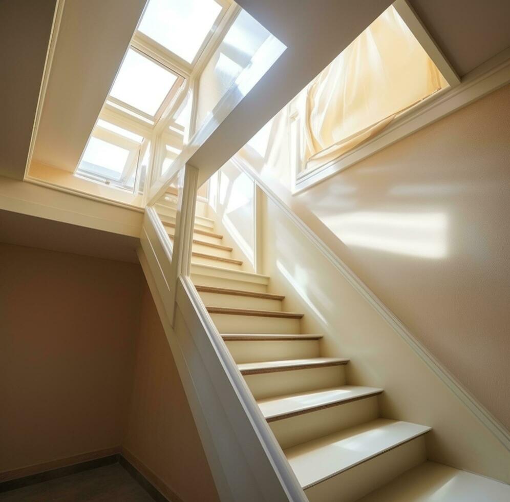 AI generated stairs and window into a room, photo