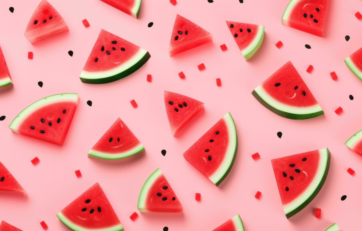 AI generated slices of watermelon and greens are laid out in a circle, photo