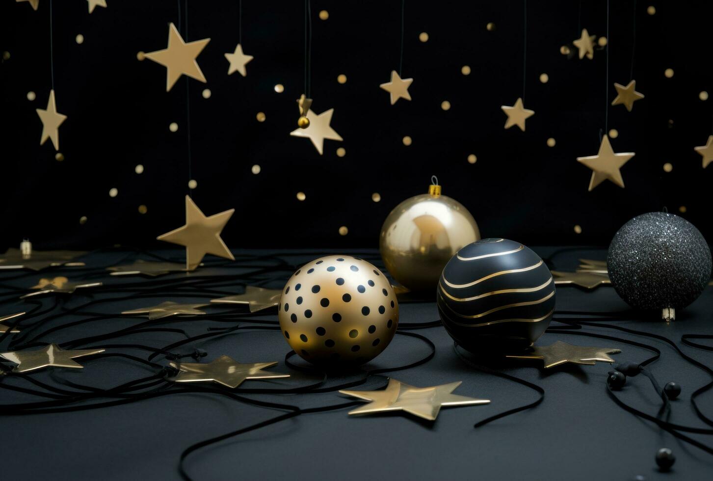 AI generated some christmas decorations in a black background, photo