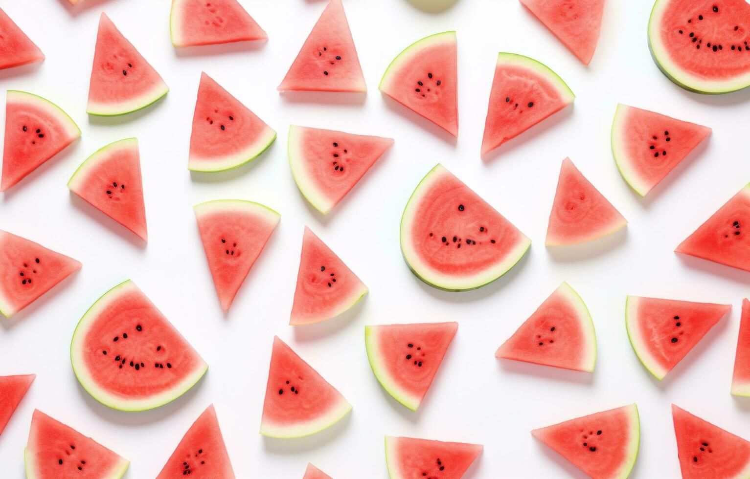 AI generated slices of watermelon and greens are laid out in a circle, photo