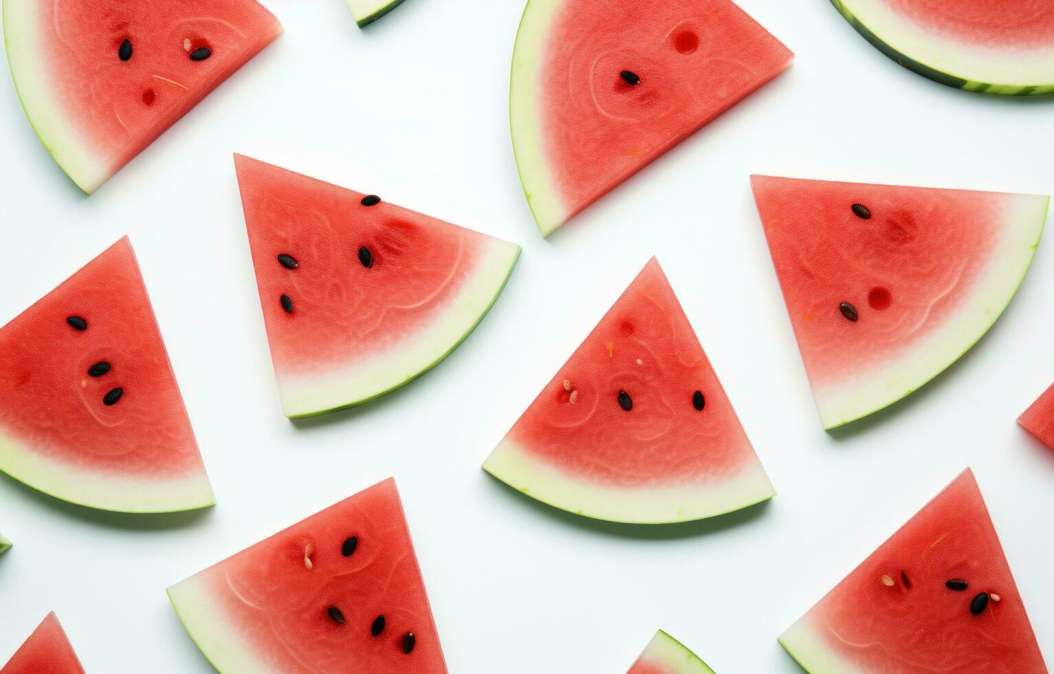 AI generated slices of watermelon and greens are laid out in a circle, photo