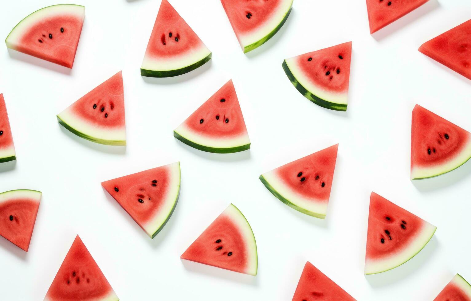 AI generated slices of watermelon and greens are laid out in a circle, photo