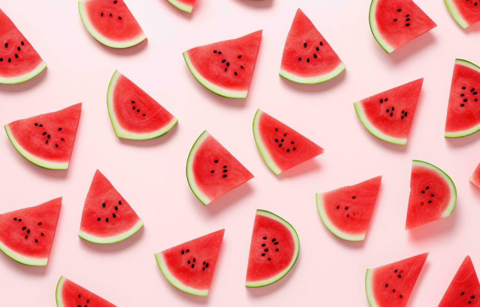 AI generated slices of watermelon and greens are laid out in a circle, photo