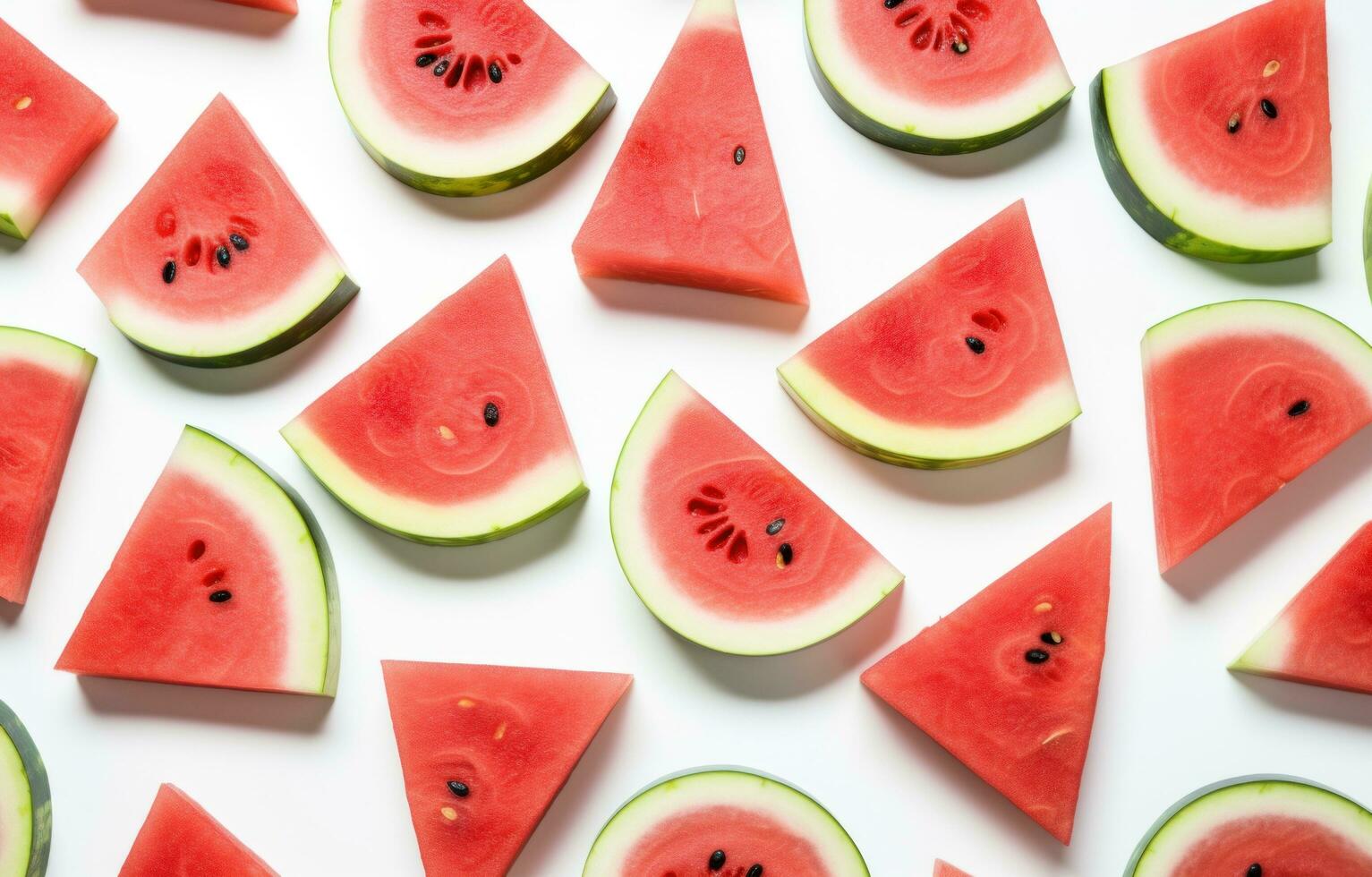 AI generated slices of watermelon and greens are laid out in a circle, photo