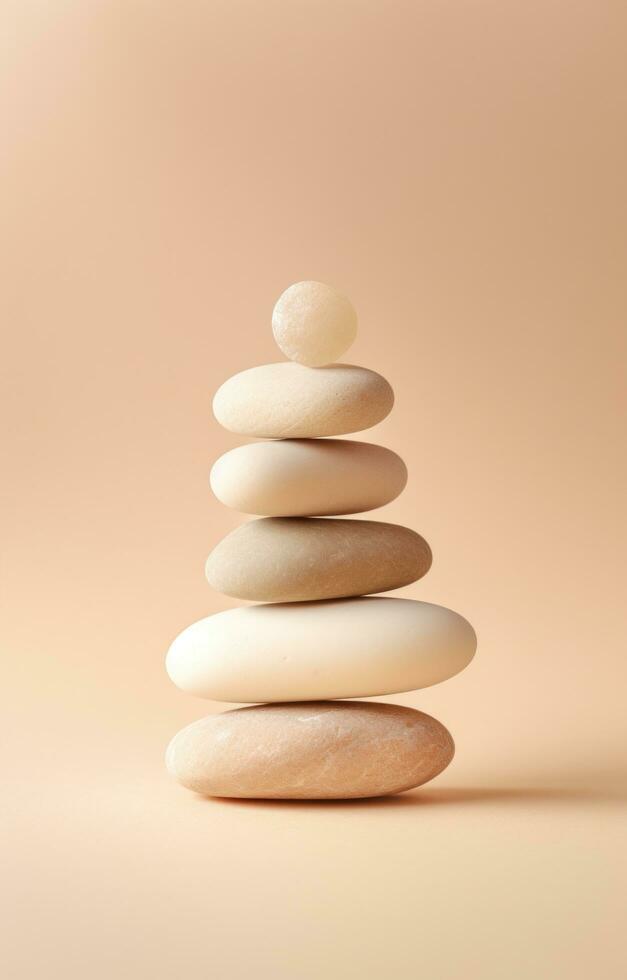 AI generated set of white rocks that are stacking up on a beige background. photo
