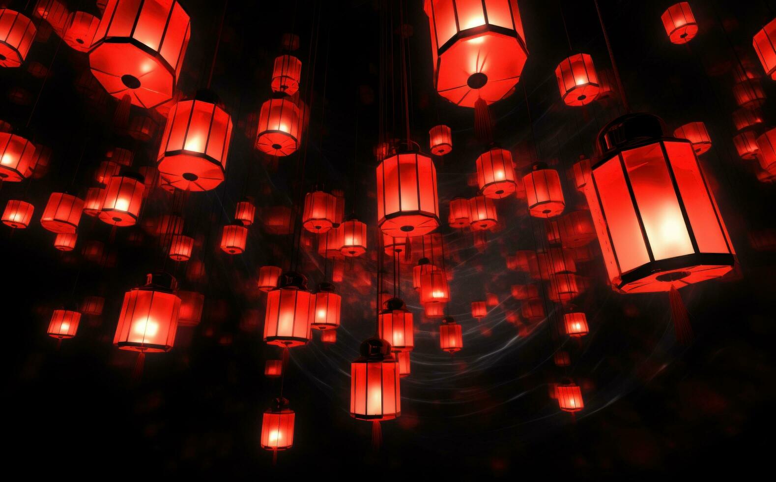 AI generated red lanterns in an oriental style, photo