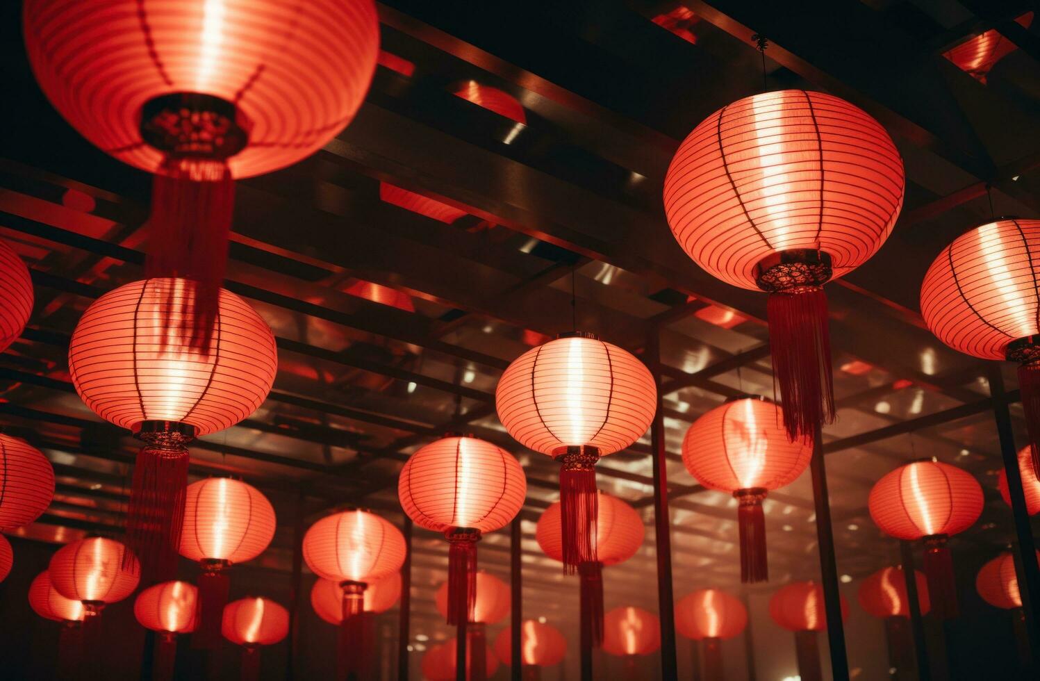 AI generated red lanterns in an oriental style, photo