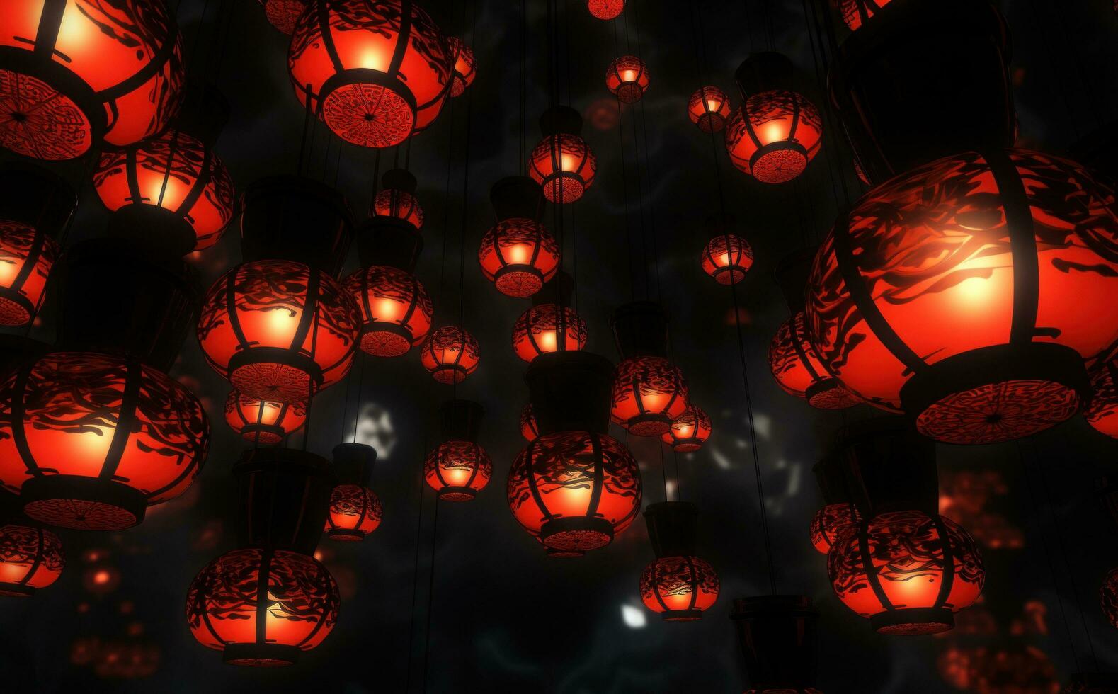 AI generated red lanterns in an oriental style, photo