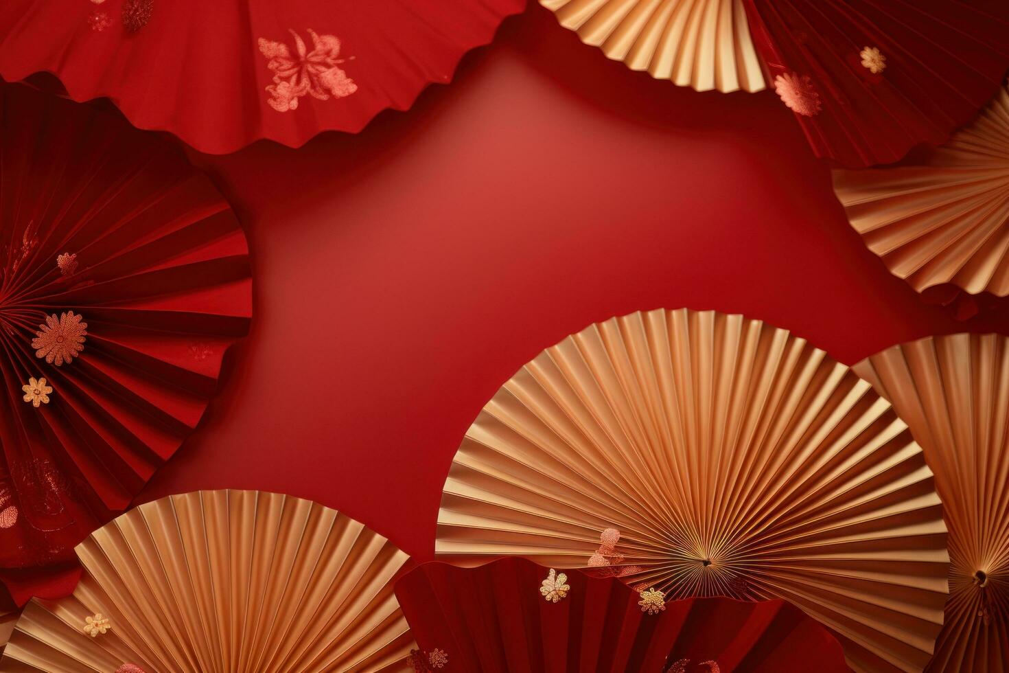 AI generated red paper fans on a red background photo