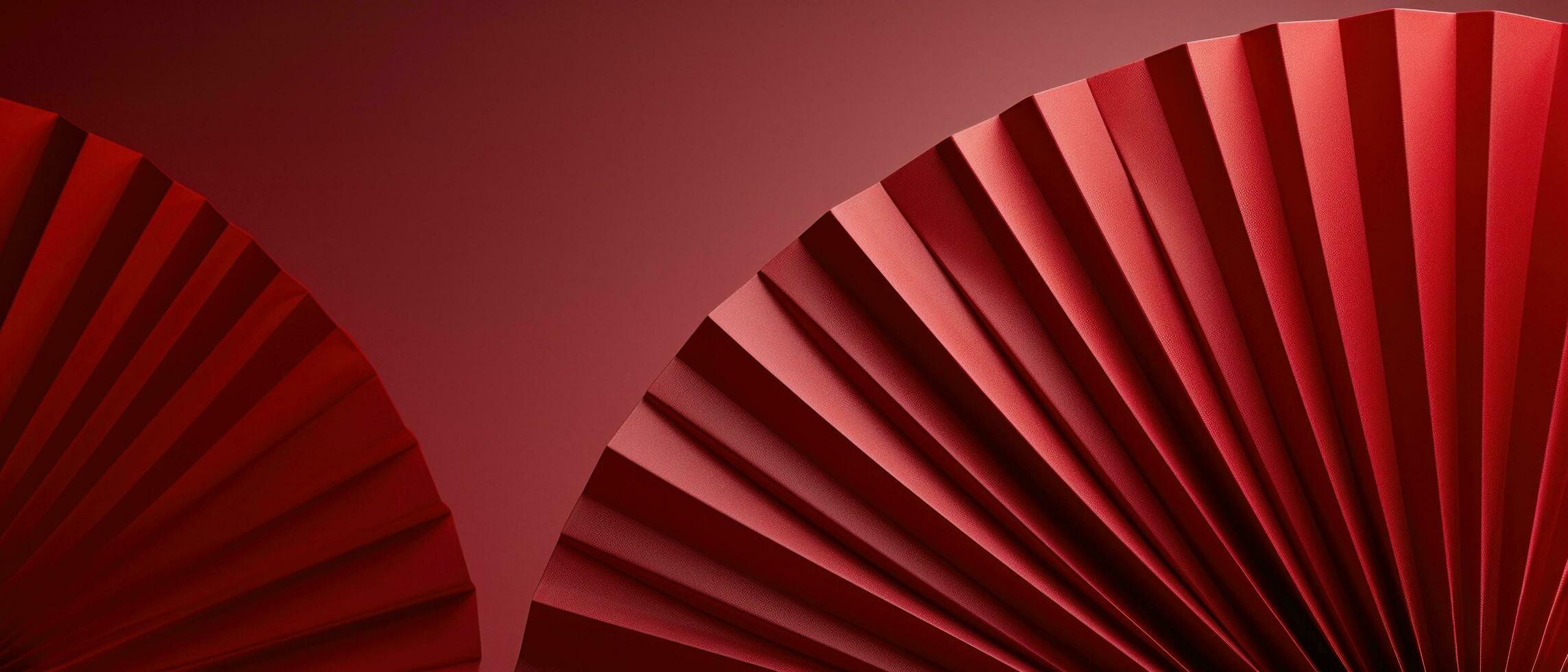 AI generated red paper fan flower on red background photo