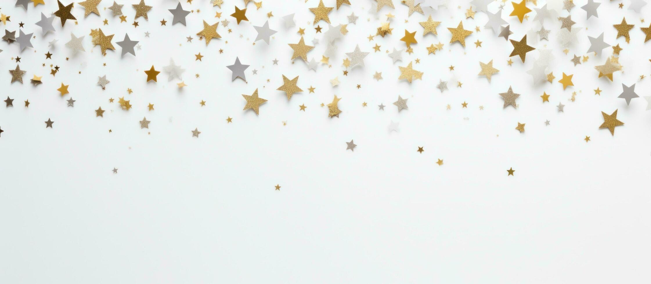 AI generated white background with gold shining stars, photo