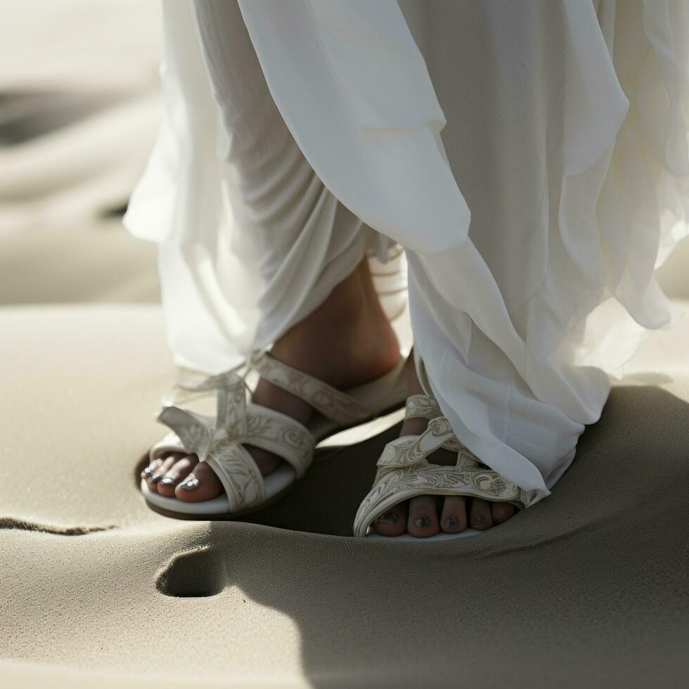 AI generated wearing sandals on the beach, photo