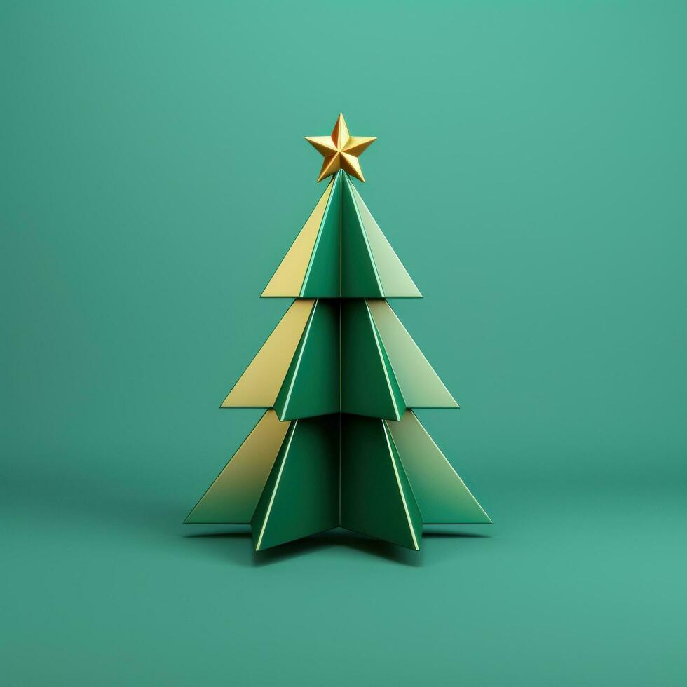 AI generated a triangle christmas tree in a 3d rendering on a green background photo