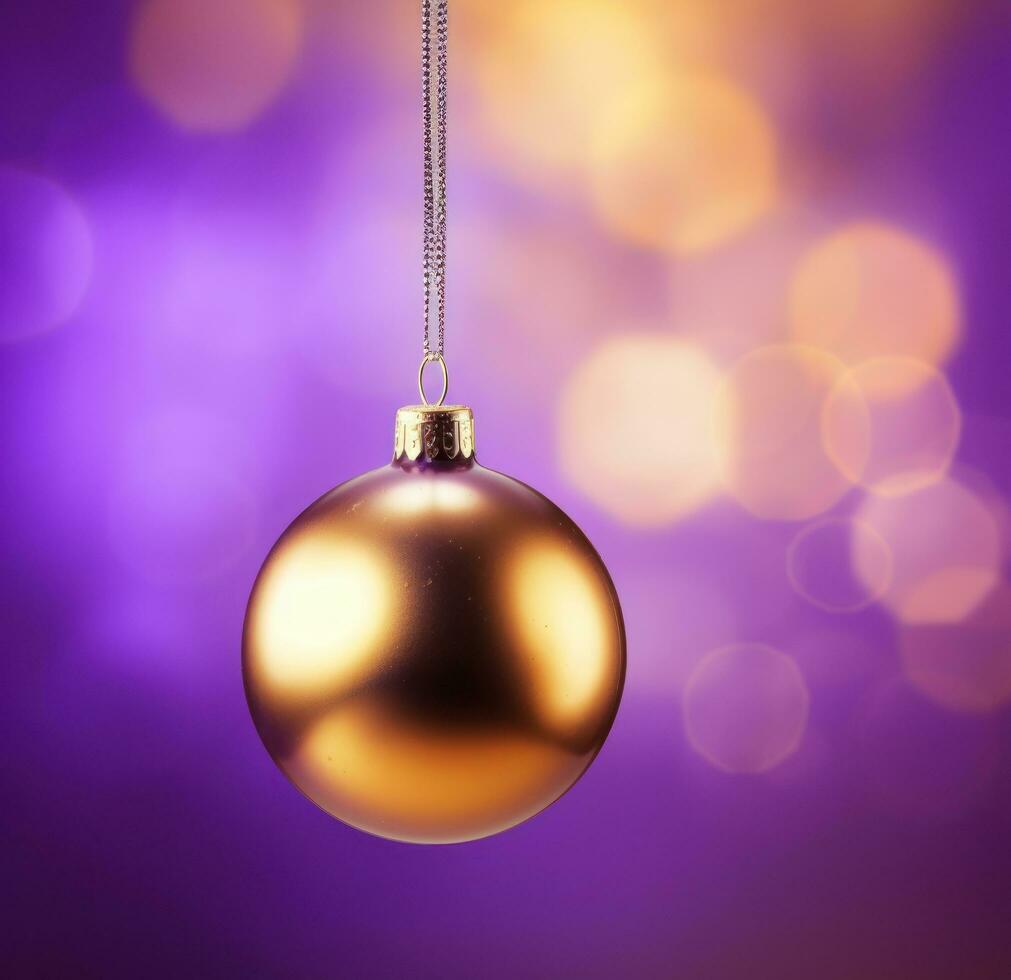 AI generated a golden christmas ornament on purple background, photo