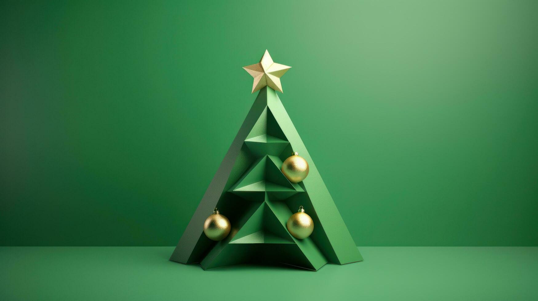 AI generated a triangle christmas tree in a 3d rendering on a green background photo