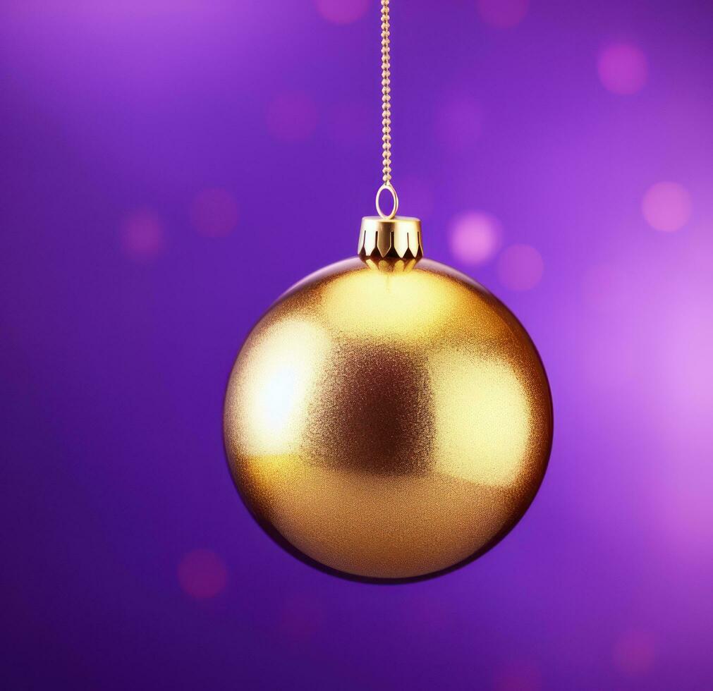 AI generated a golden christmas ornament on purple background, photo