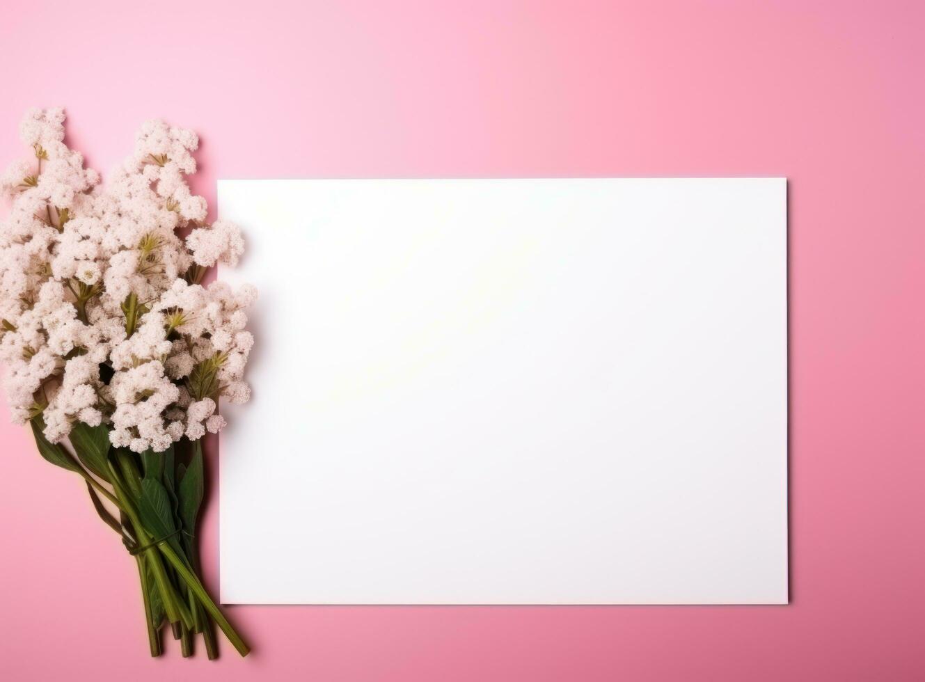 AI generated white blank paper square and pink flowers photo