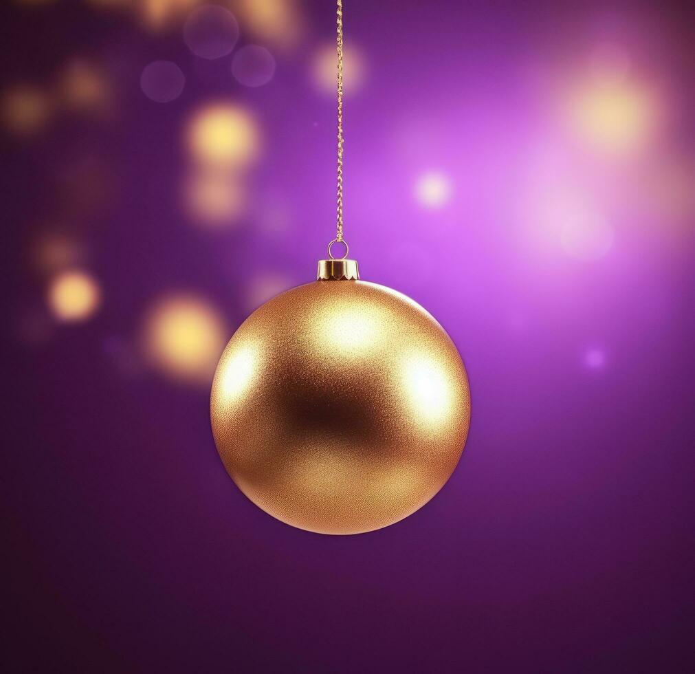 AI generated a golden christmas ornament on purple background, photo