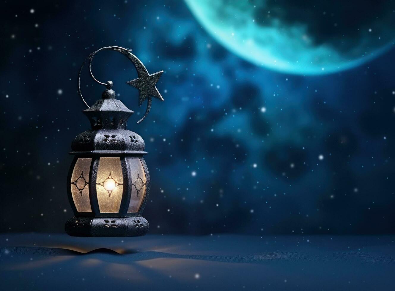 AI generated ramadan lantern background with moon a lantern and crescent moon photo