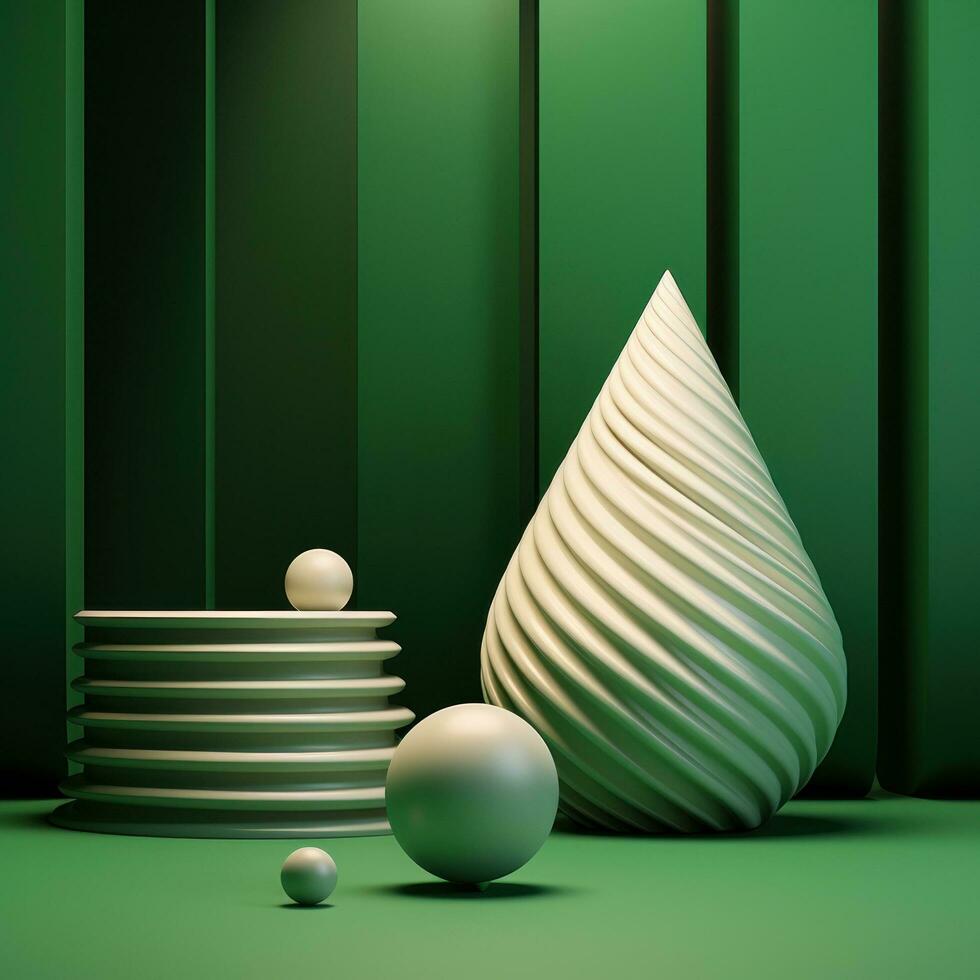 AI generated he christmas tree in the background, glowing green, in the style of geometric minimalist sculptures photo