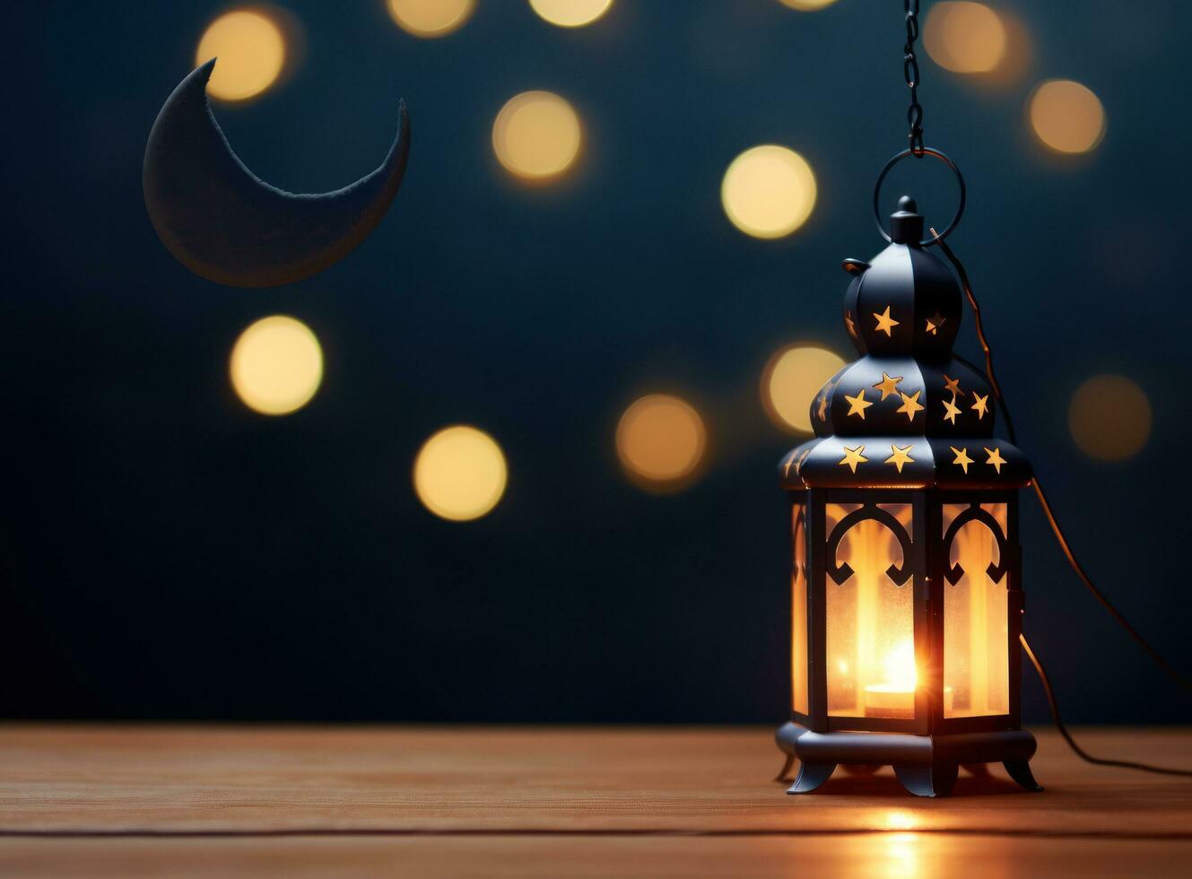 AI generated ramadan lantern background with moon a lantern and crescent moon photo