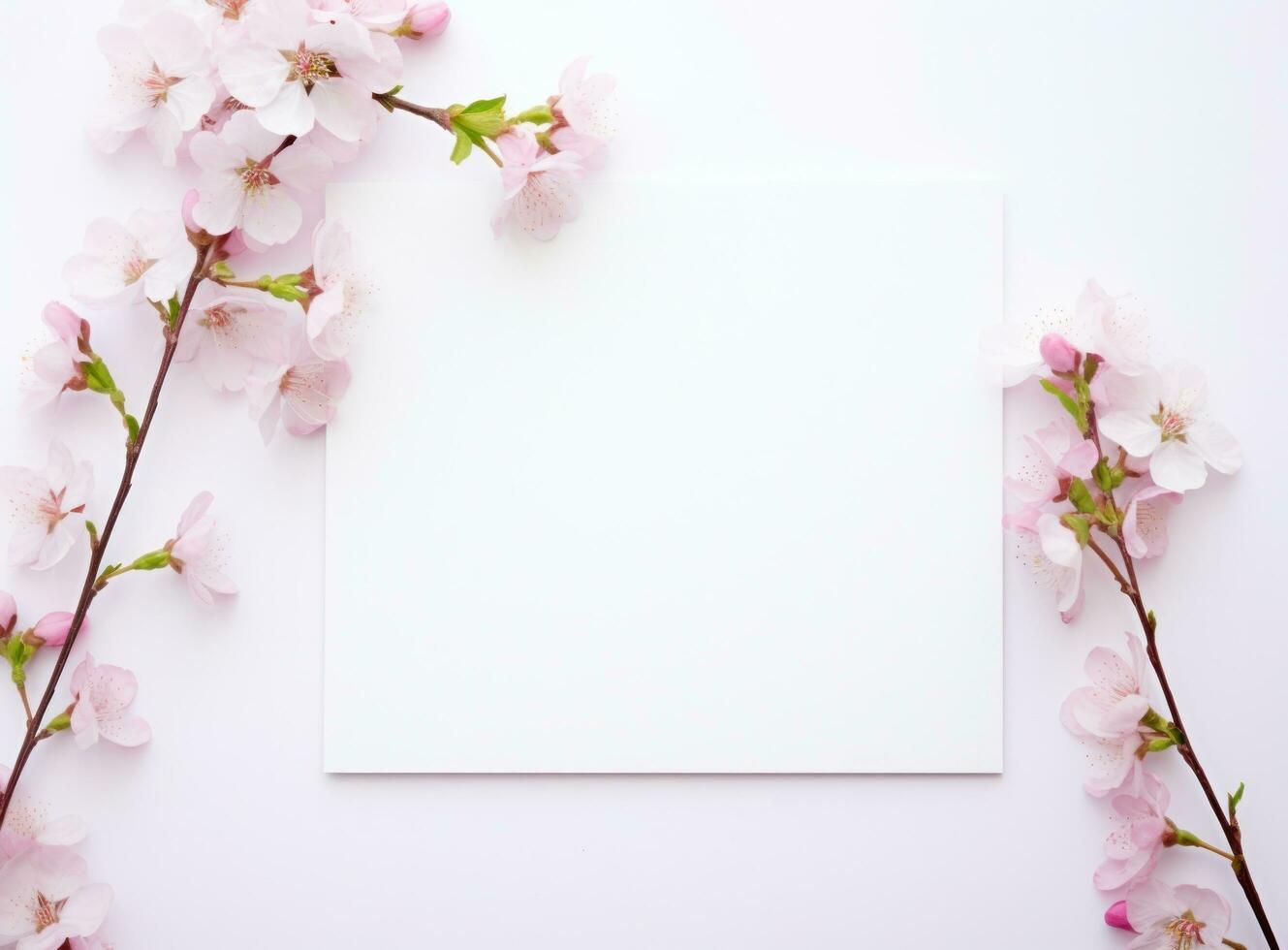 AI generated white blank paper square and pink flowers photo
