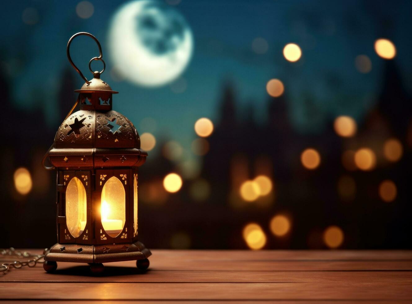 AI generated ramadan lantern background with moon a lantern and crescent moon photo