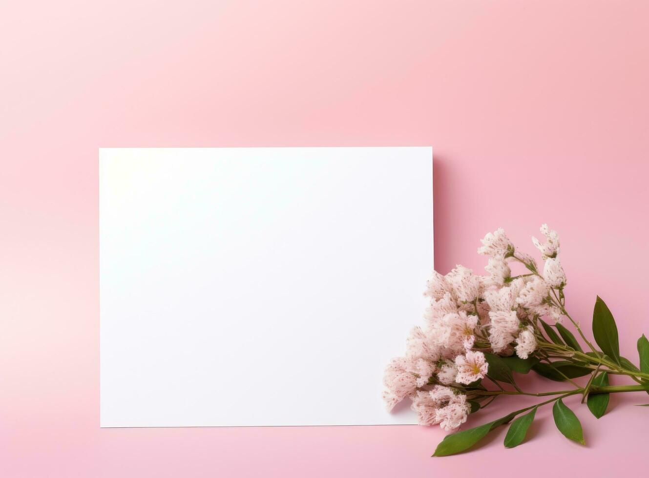 AI generated white blank paper square and pink flowers photo