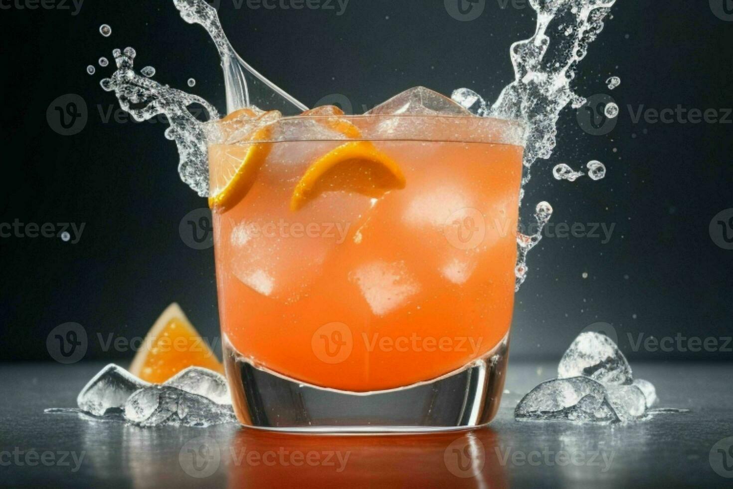 AI generated Orange punch cocktail with ice cubes. Pro Photo