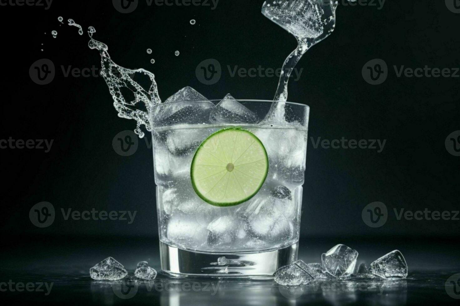 AI generated Gin tonic splash with ice cubes. Pro Photo