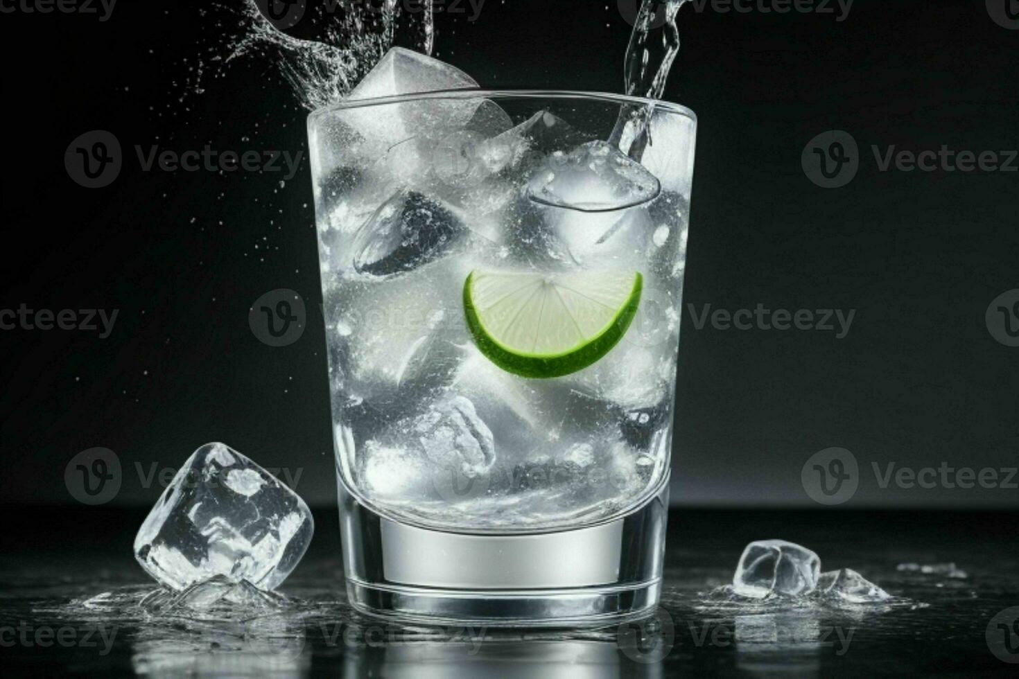 AI generated Gin tonic splash with ice cubes. Pro Photo