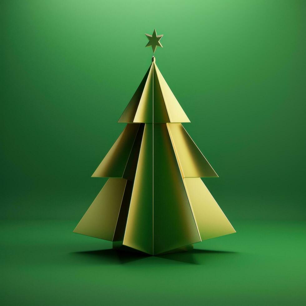 AI generated a triangle christmas tree in a 3d rendering on a green background photo