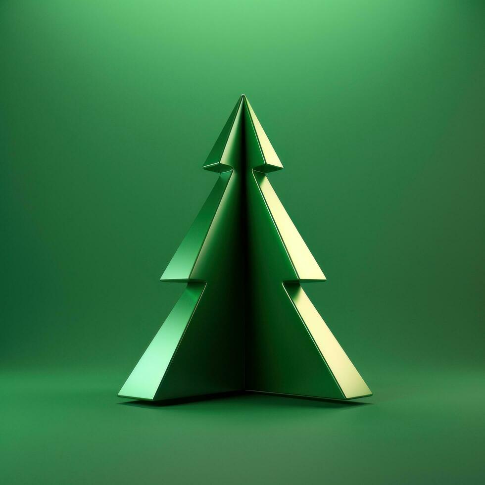AI generated a triangle christmas tree in a 3d rendering on a green background photo