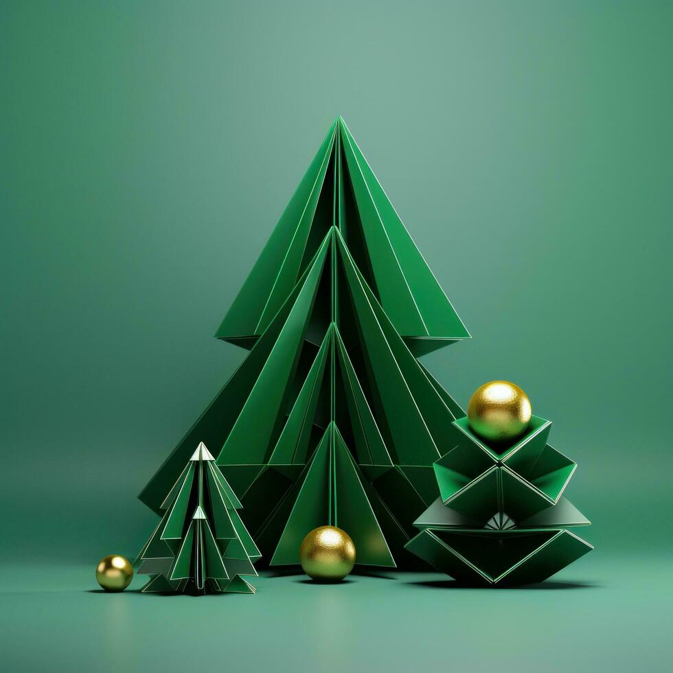 AI generated green 3d model christmas tree in the green photo