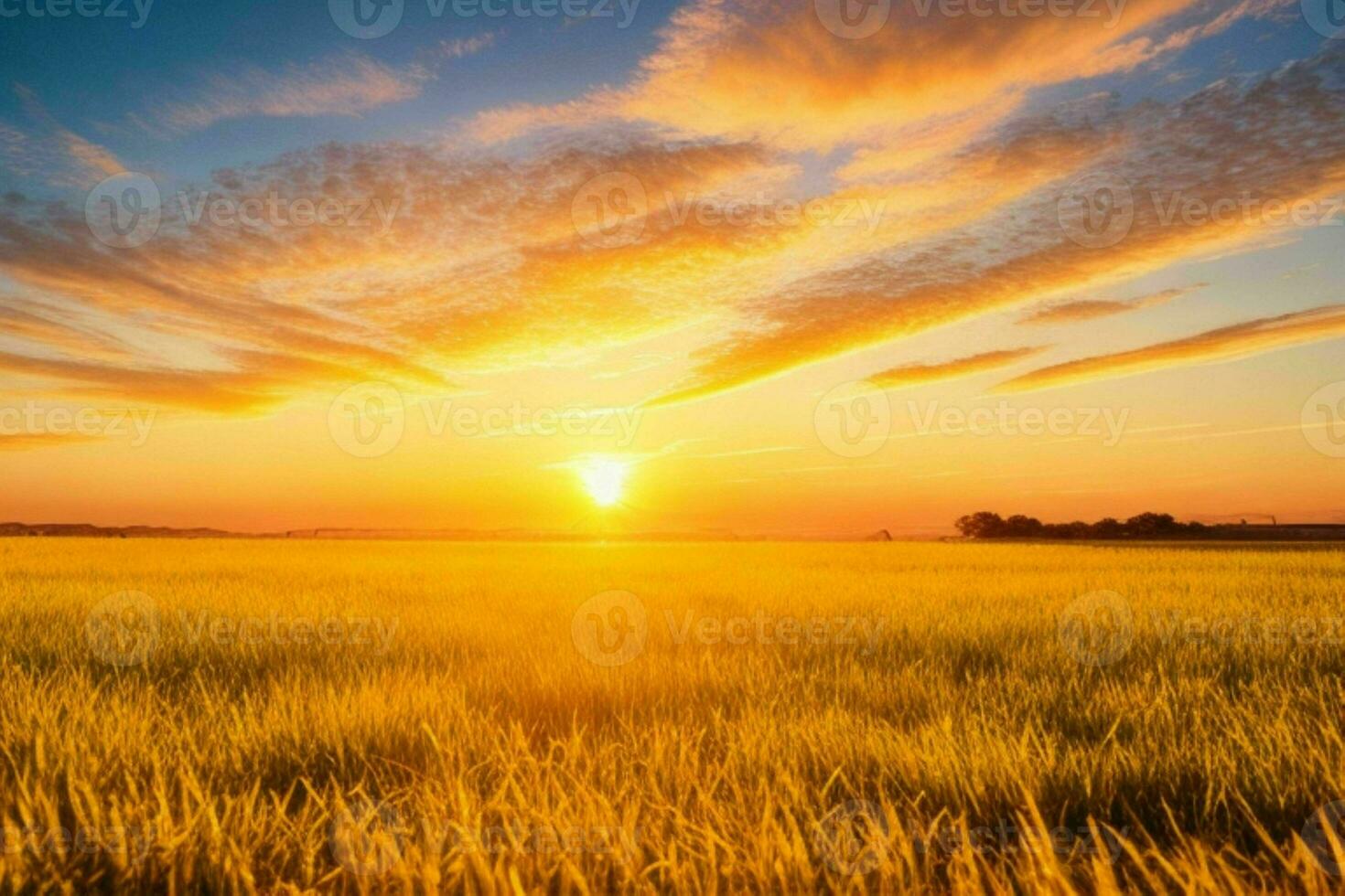 AI generated Golden hour sunset on the field. Pro Photo