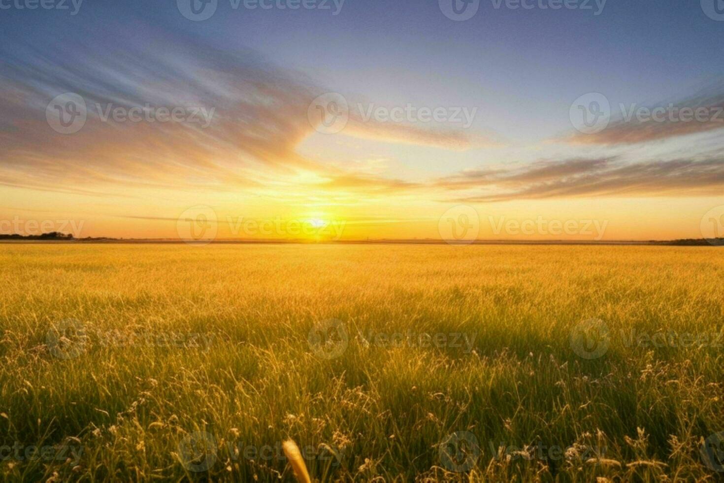 AI generated Golden hour sunset on the field. Pro Photo