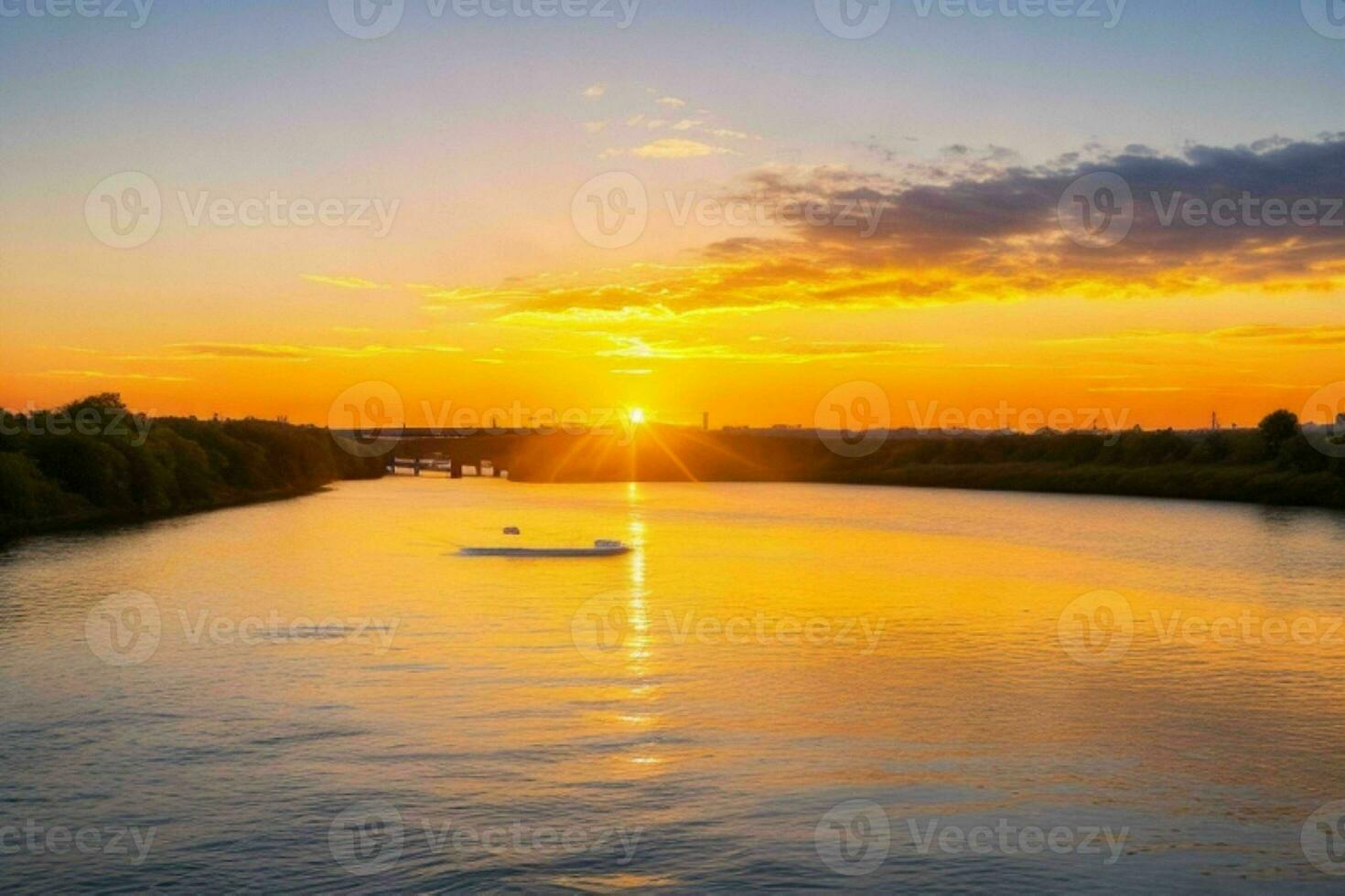 AI generated Golden hour sunset on the lake. Pro Photo