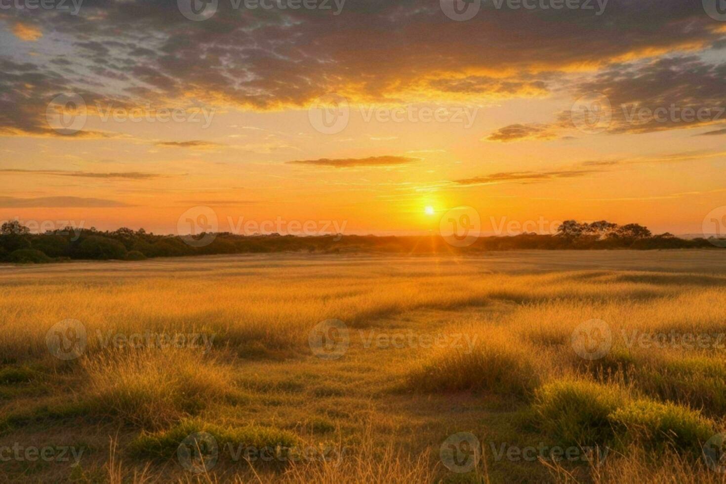 AI generated Golden hour sunset on the field. Pro Photo