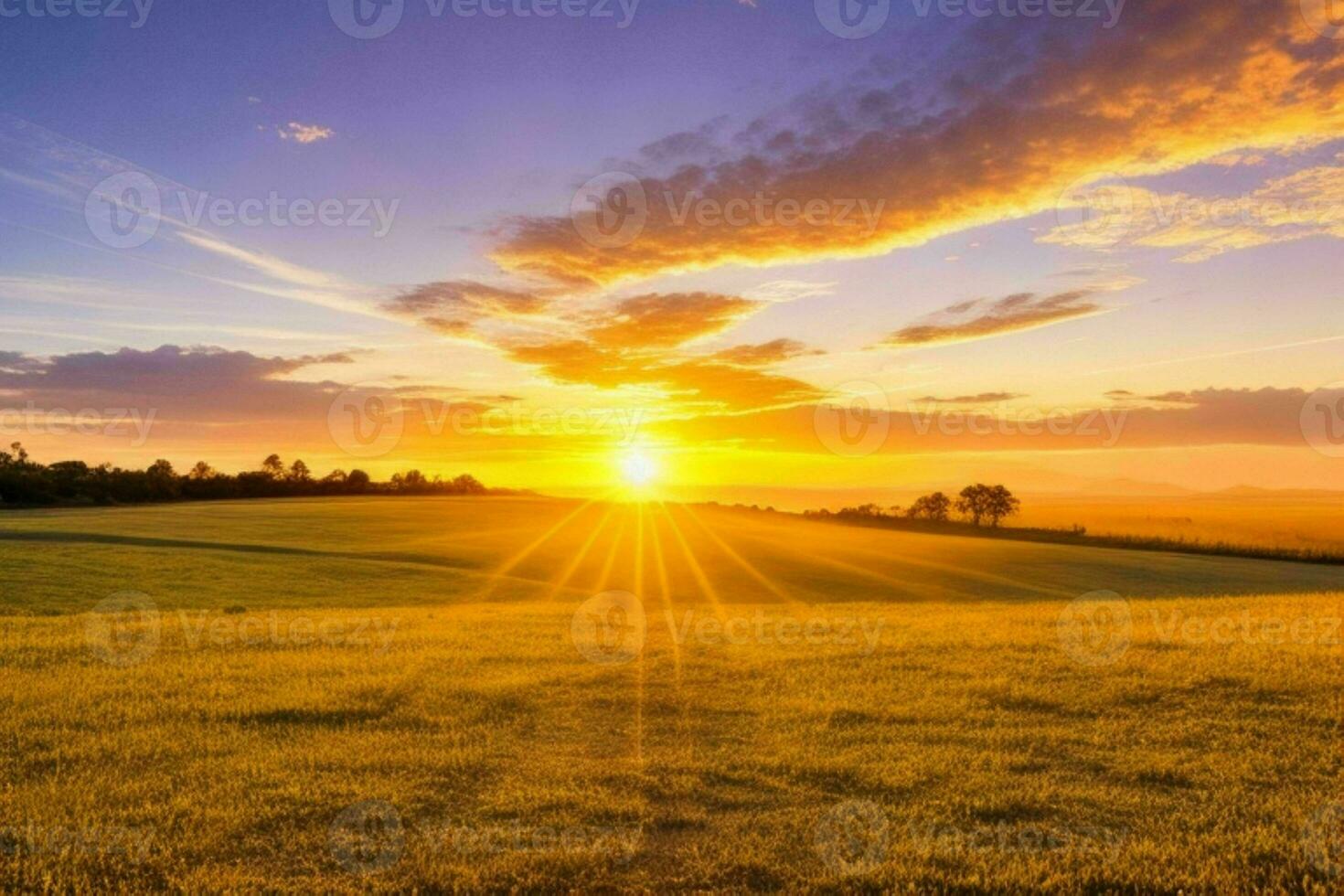 AI generated Golden hour sunset on the field. Pro Photo