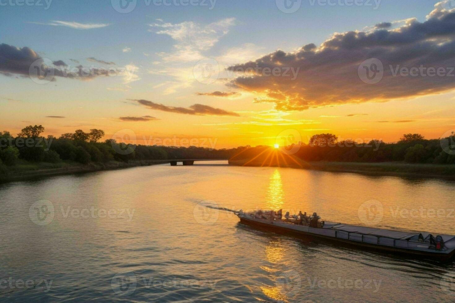 AI generated Golden hour sunset on the river. Pro Photo