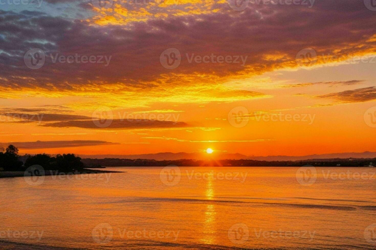 AI generated Golden hour sunset on the river. Pro Photo