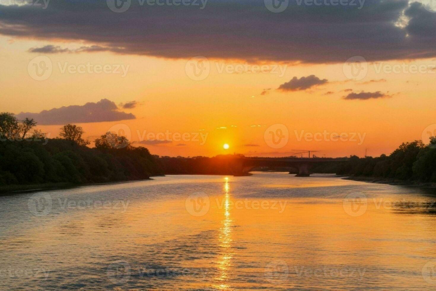 AI generated Golden hour sunset on the river. Pro Photo