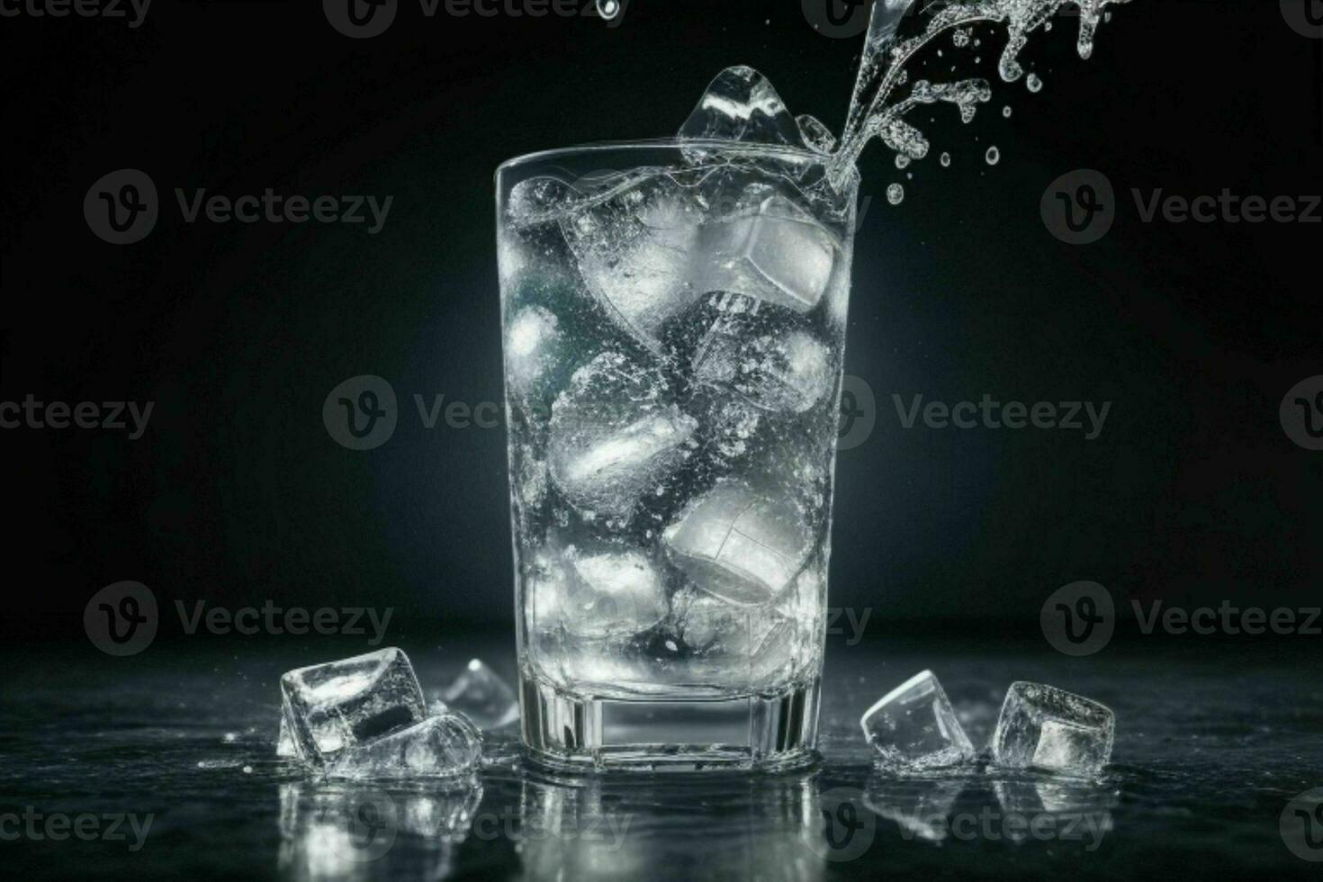 AI generated Gin tonic splash with ice cubes. Pro Photo